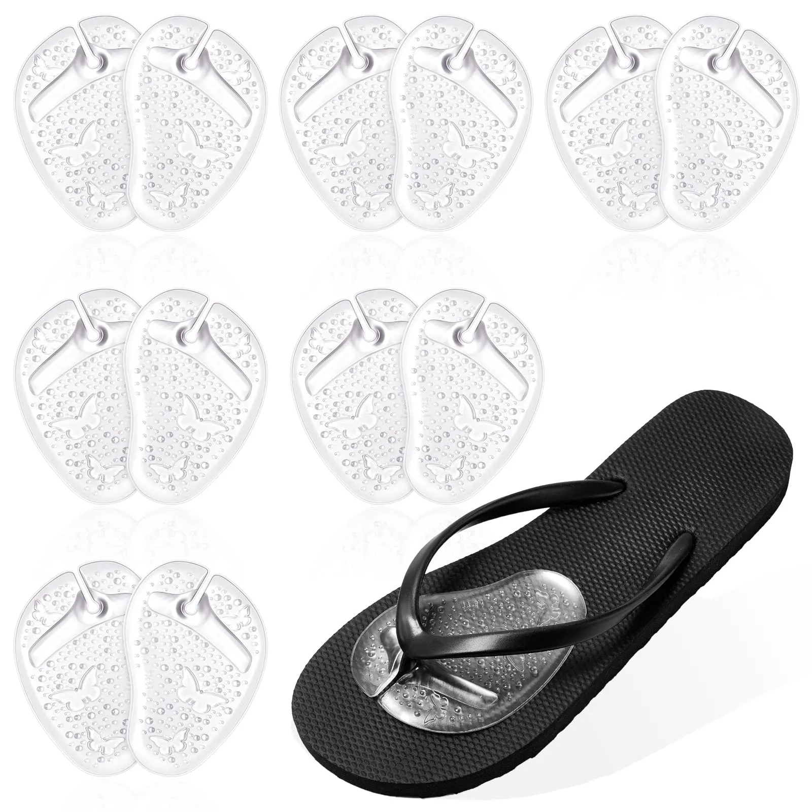 6 Pairs Gel Metatarsal Pads for Thong Forefoot Cushion Inserts Foot Pads Non Slip Shoe Cushion for Sandals Thong Pads Self Adhesive Thong Pads Toe Post Protector Pain of Foot Grip Pads for Women Men