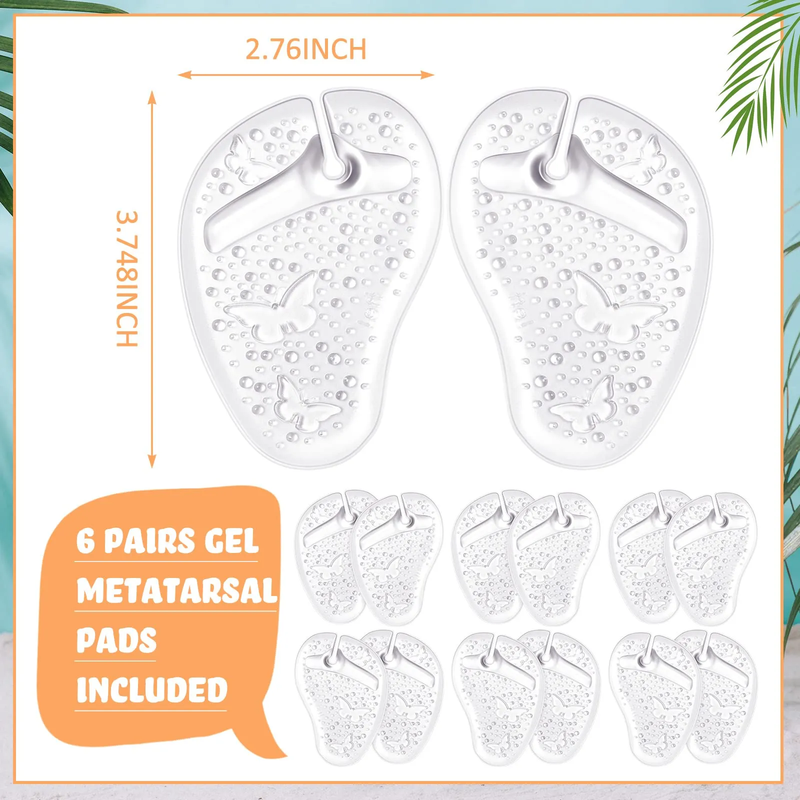 6 Pairs Gel Metatarsal Pads for Thong Forefoot Cushion Inserts Foot Pads Non Slip Shoe Cushion for Sandals Thong Pads Self Adhesive Thong Pads Toe Post Protector Pain of Foot Grip Pads for Women Men