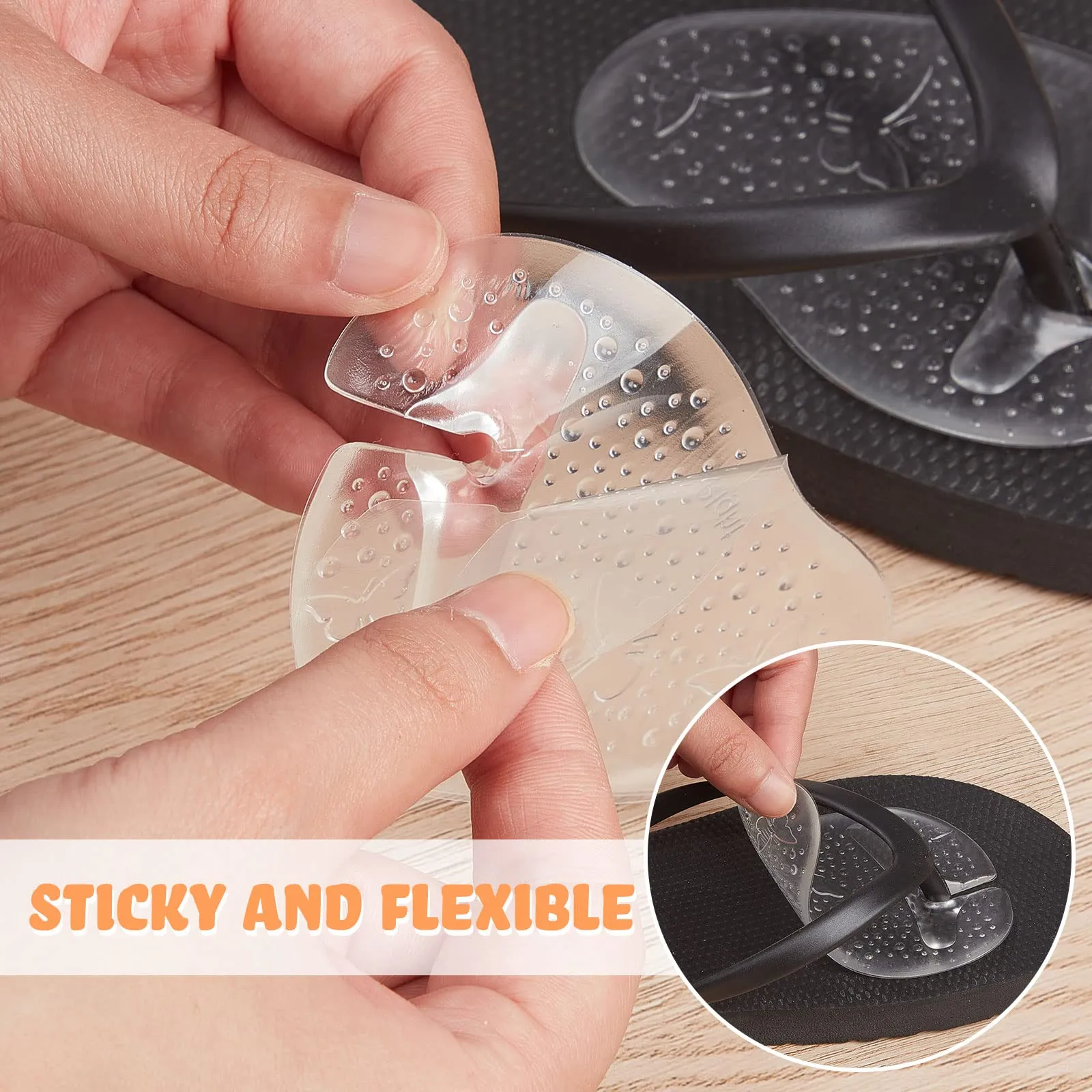 6 Pairs Gel Metatarsal Pads for Thong Forefoot Cushion Inserts Foot Pads Non Slip Shoe Cushion for Sandals Thong Pads Self Adhesive Thong Pads Toe Post Protector Pain of Foot Grip Pads for Women Men