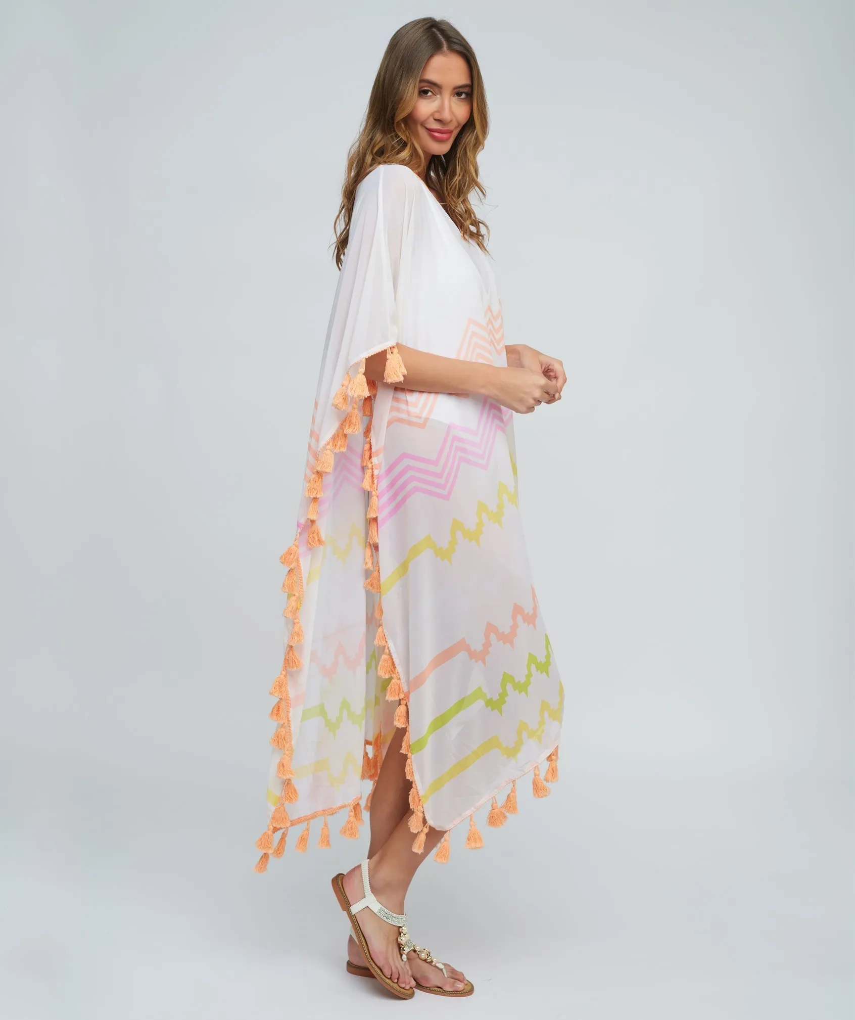 Coral Zig-Zag Print Slip-on Maxi Cover-up