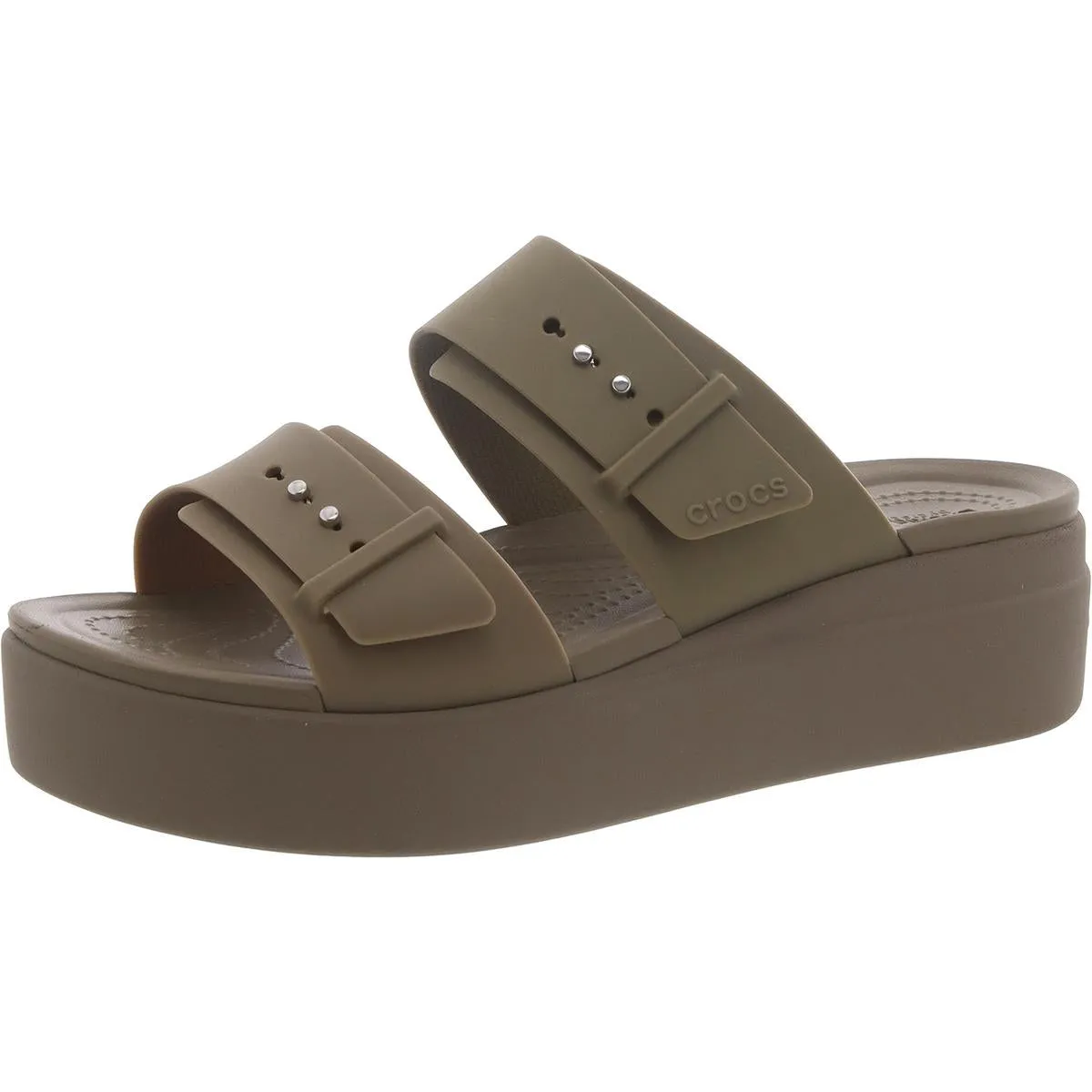 Crocs Womens Brooklyn Buckle Slip On Comfort Wedge Sandals
