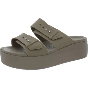 Crocs Womens Brooklyn Buckle Slip On Comfort Wedge Sandals