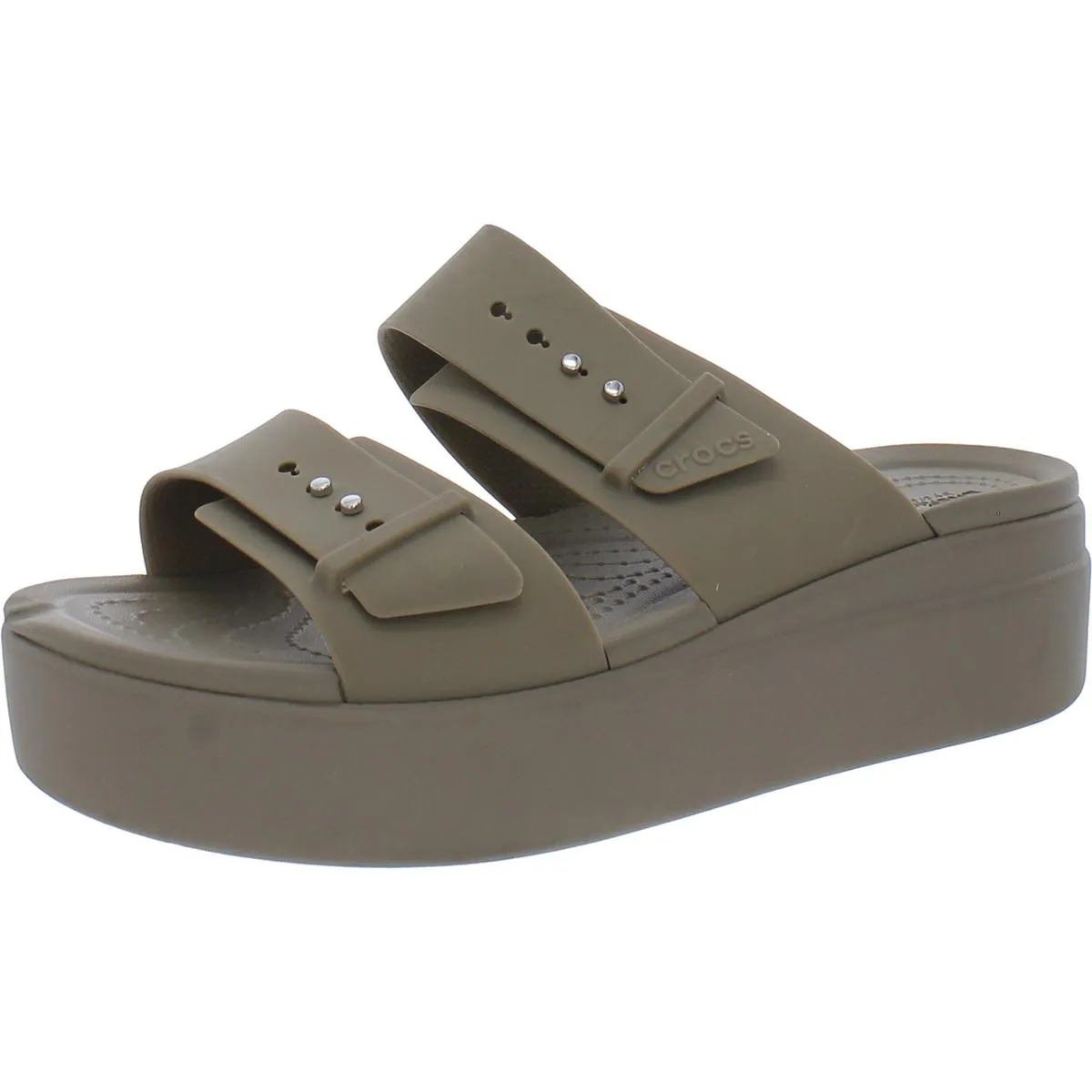 Crocs Womens Brooklyn Buckle Slip On Comfort Wedge Sandals