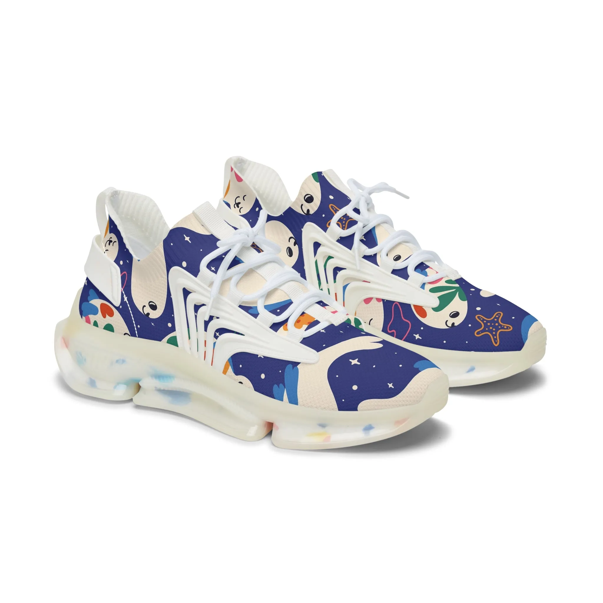 Cute White Seals Women's Mesh Sneakers