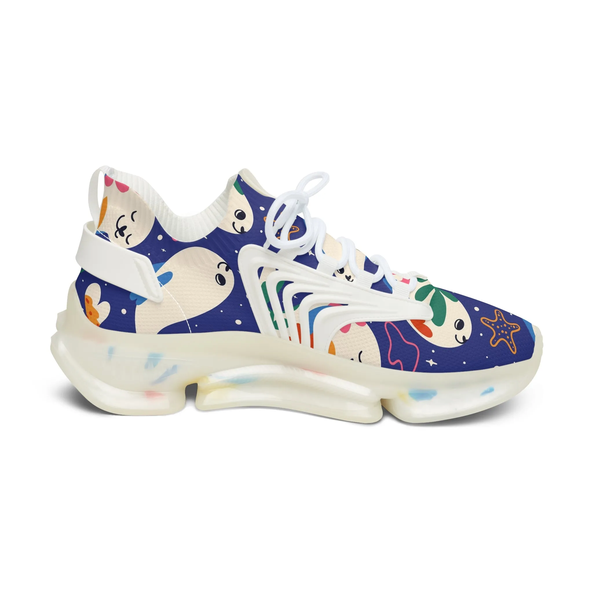 Cute White Seals Women's Mesh Sneakers