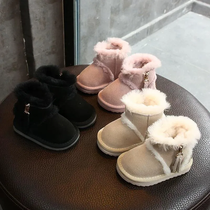 Fashion Side Zip Warm Fur Trim Snow Boots 3 Colors