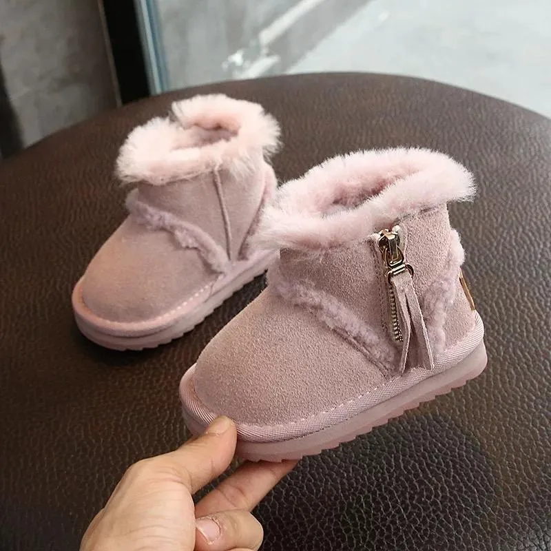 Fashion Side Zip Warm Fur Trim Snow Boots 3 Colors