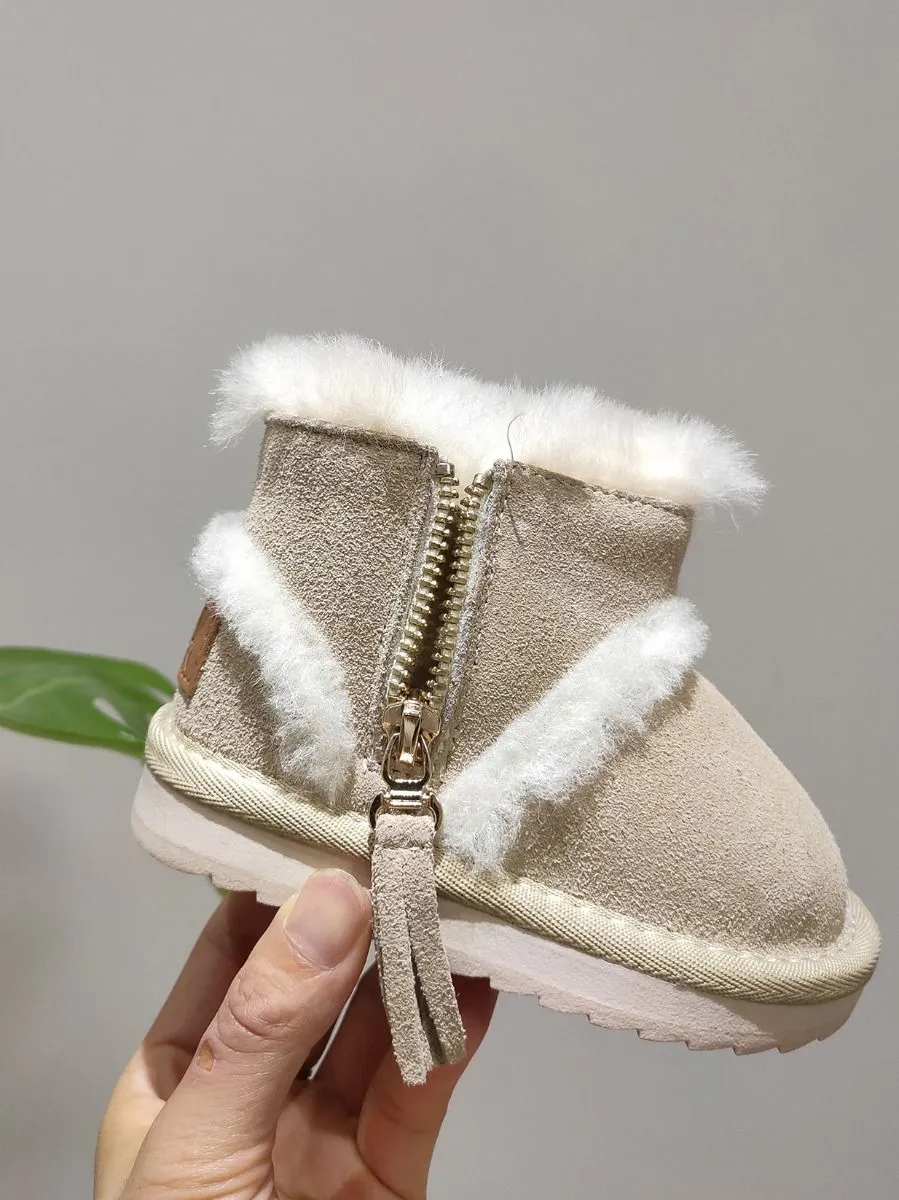 Fashion Side Zip Warm Fur Trim Snow Boots 3 Colors