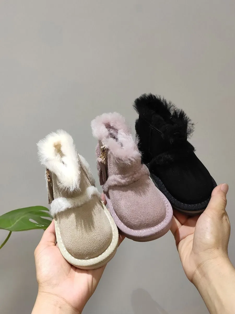 Fashion Side Zip Warm Fur Trim Snow Boots 3 Colors