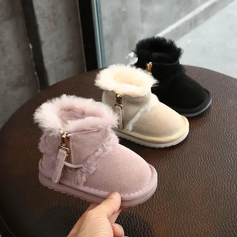 Fashion Side Zip Warm Fur Trim Snow Boots 3 Colors