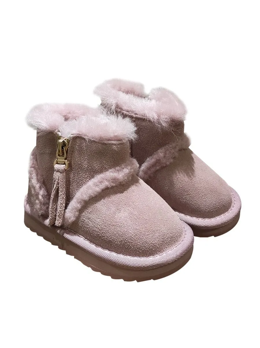 Fashion Side Zip Warm Fur Trim Snow Boots 3 Colors