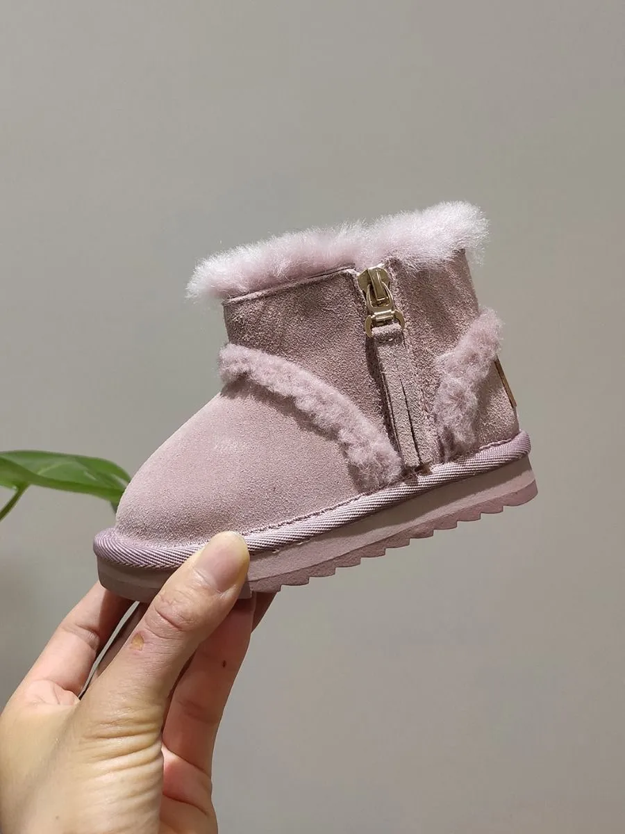 Fashion Side Zip Warm Fur Trim Snow Boots 3 Colors