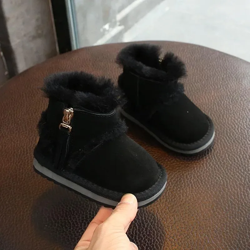 Fashion Side Zip Warm Fur Trim Snow Boots 3 Colors