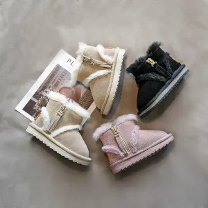 Fashion Side Zip Warm Fur Trim Snow Boots 3 Colors