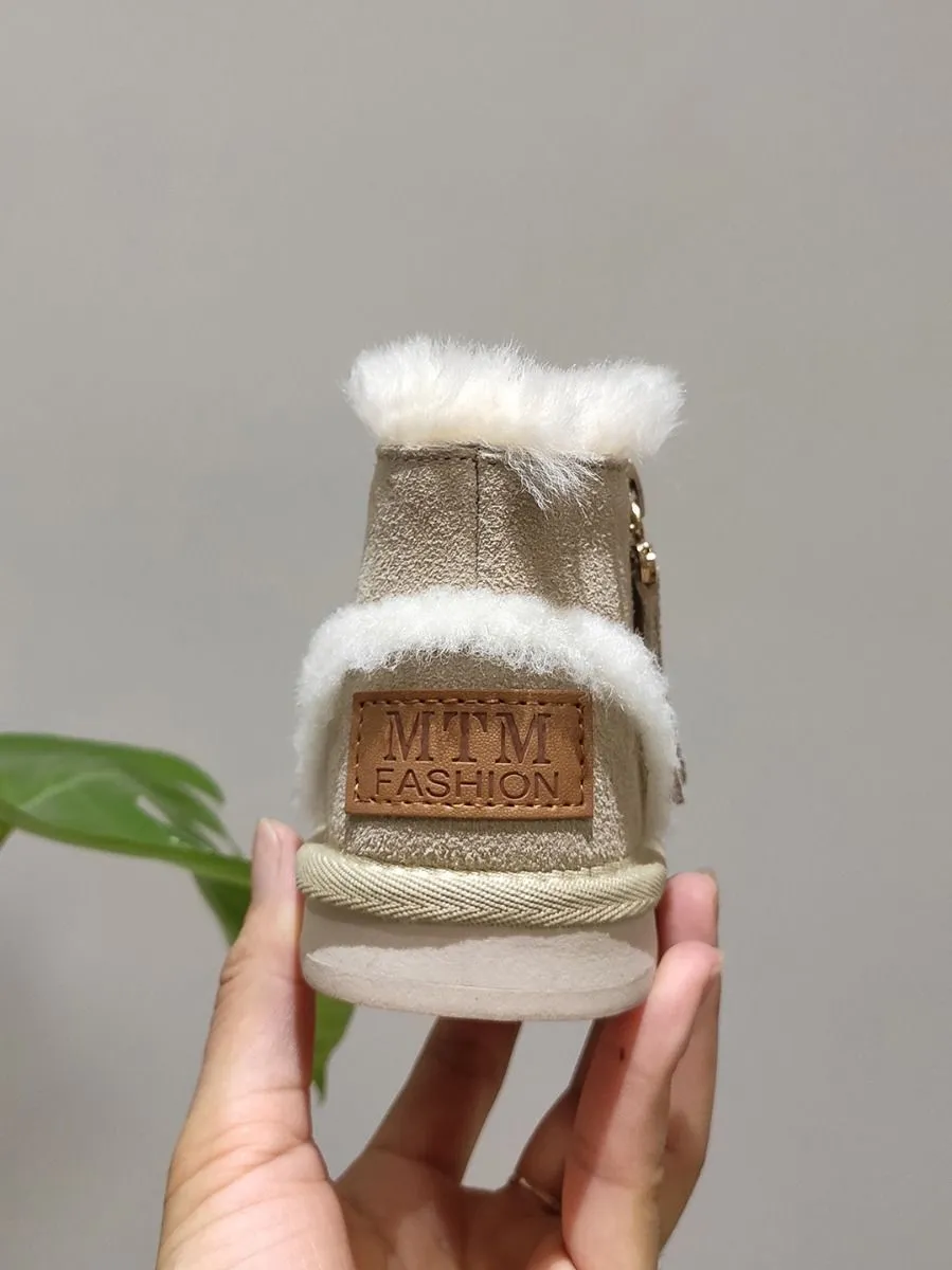 Fashion Side Zip Warm Fur Trim Snow Boots 3 Colors