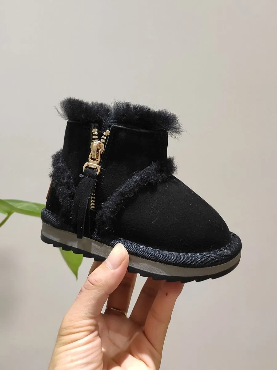 Fashion Side Zip Warm Fur Trim Snow Boots 3 Colors