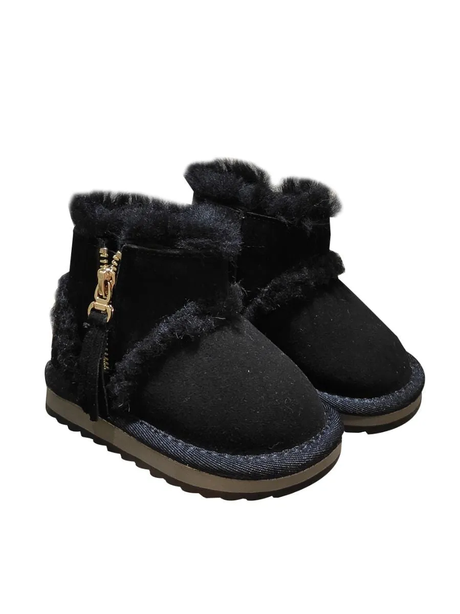 Fashion Side Zip Warm Fur Trim Snow Boots 3 Colors