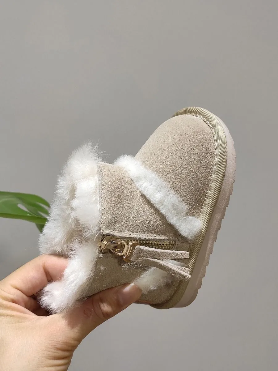 Fashion Side Zip Warm Fur Trim Snow Boots 3 Colors