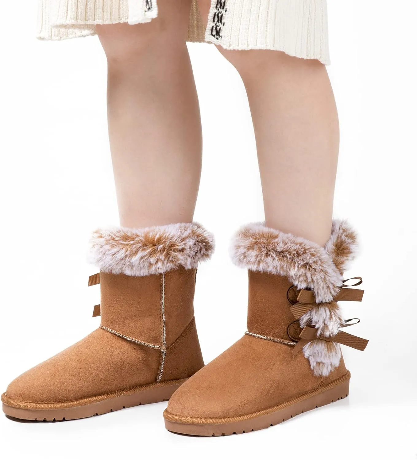 Faux Fur Winter Black Bow Tie Suede Fluffy Boots