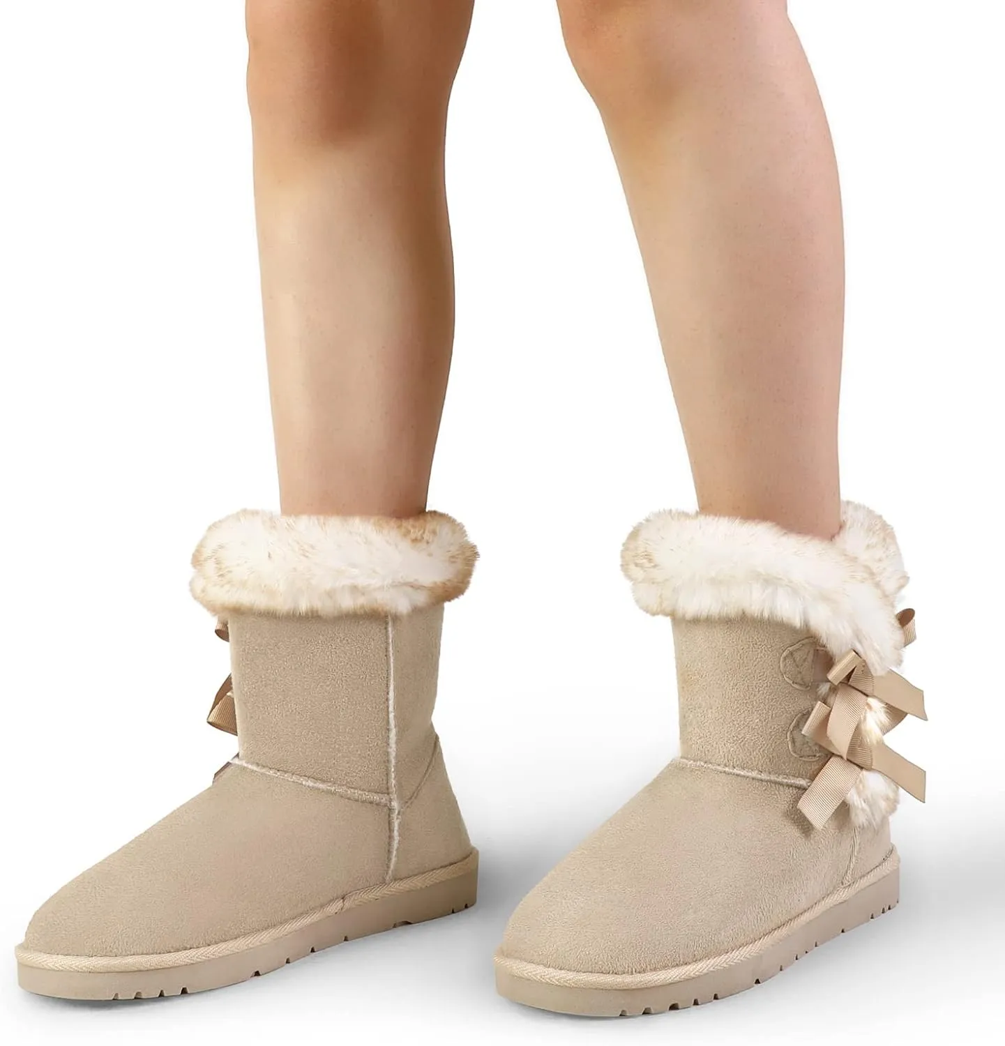 Faux Fur Winter Black Bow Tie Suede Fluffy Boots