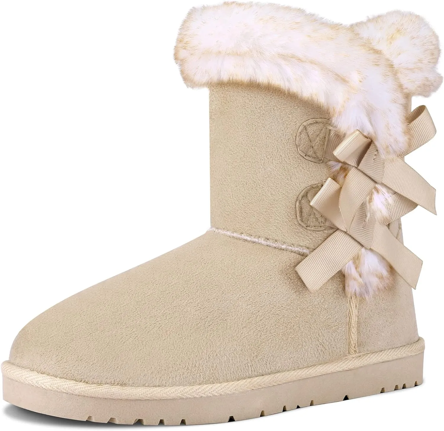 Faux Fur Winter Black Bow Tie Suede Fluffy Boots