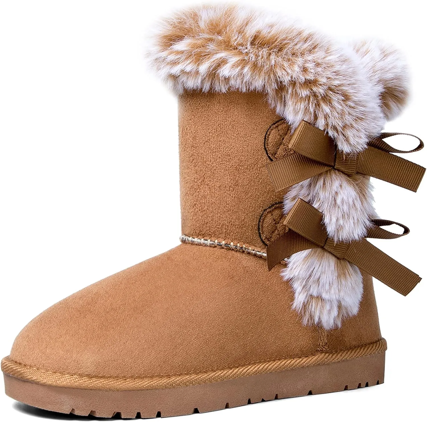 Faux Fur Winter Black Bow Tie Suede Fluffy Boots