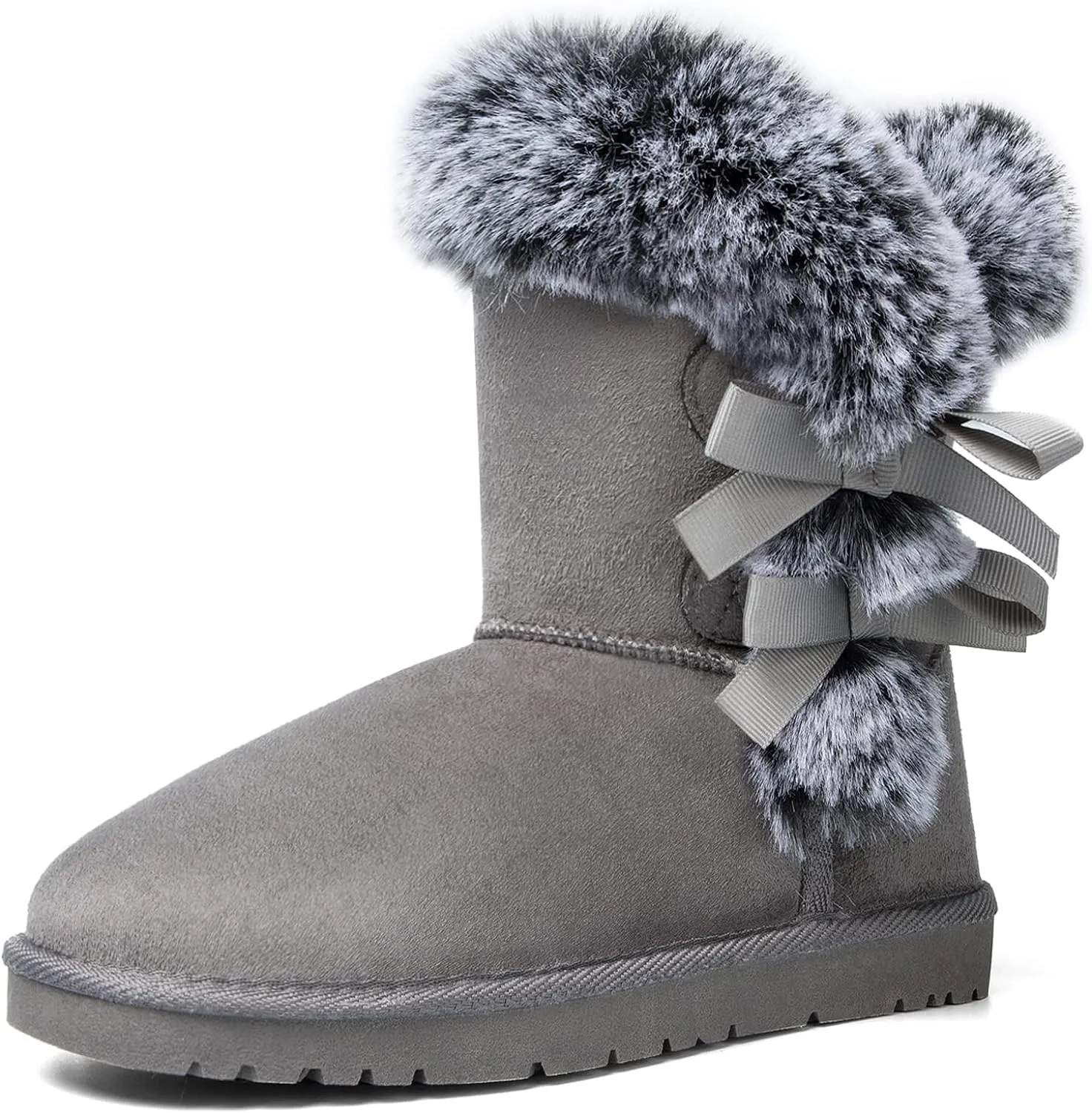 Faux Fur Winter Black Bow Tie Suede Fluffy Boots
