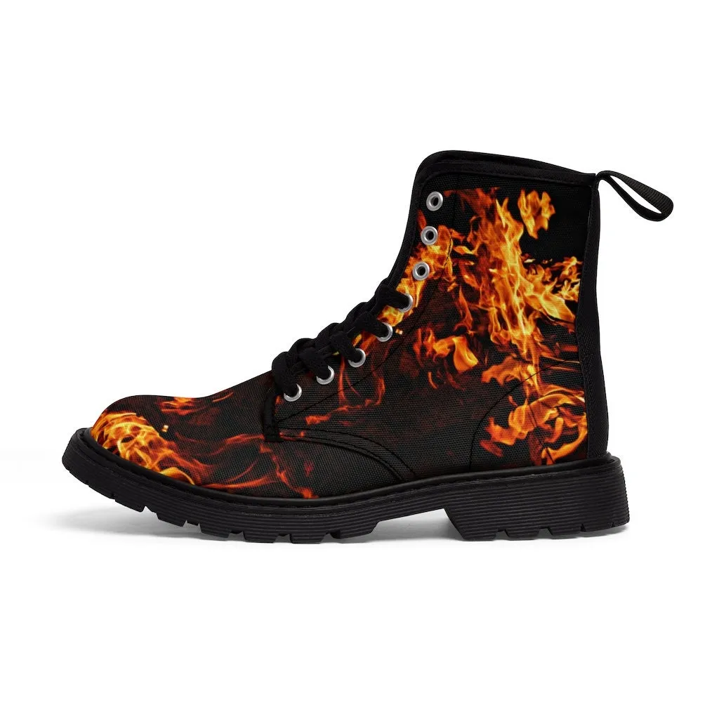 Fire Flames Canvas Boots, Casual Hiking, Christmas/Thanksgiving/Birthday/His/Hers/Couple/Anniversary/Graduation Gifts