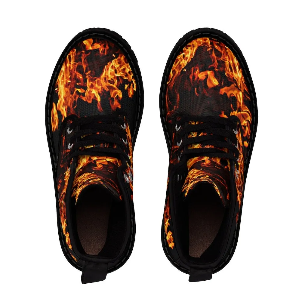 Fire Flames Canvas Boots, Casual Hiking, Christmas/Thanksgiving/Birthday/His/Hers/Couple/Anniversary/Graduation Gifts