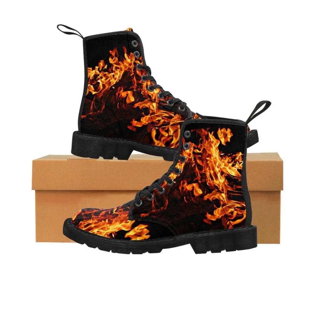 Fire Flames Canvas Boots, Casual Hiking, Christmas/Thanksgiving/Birthday/His/Hers/Couple/Anniversary/Graduation Gifts