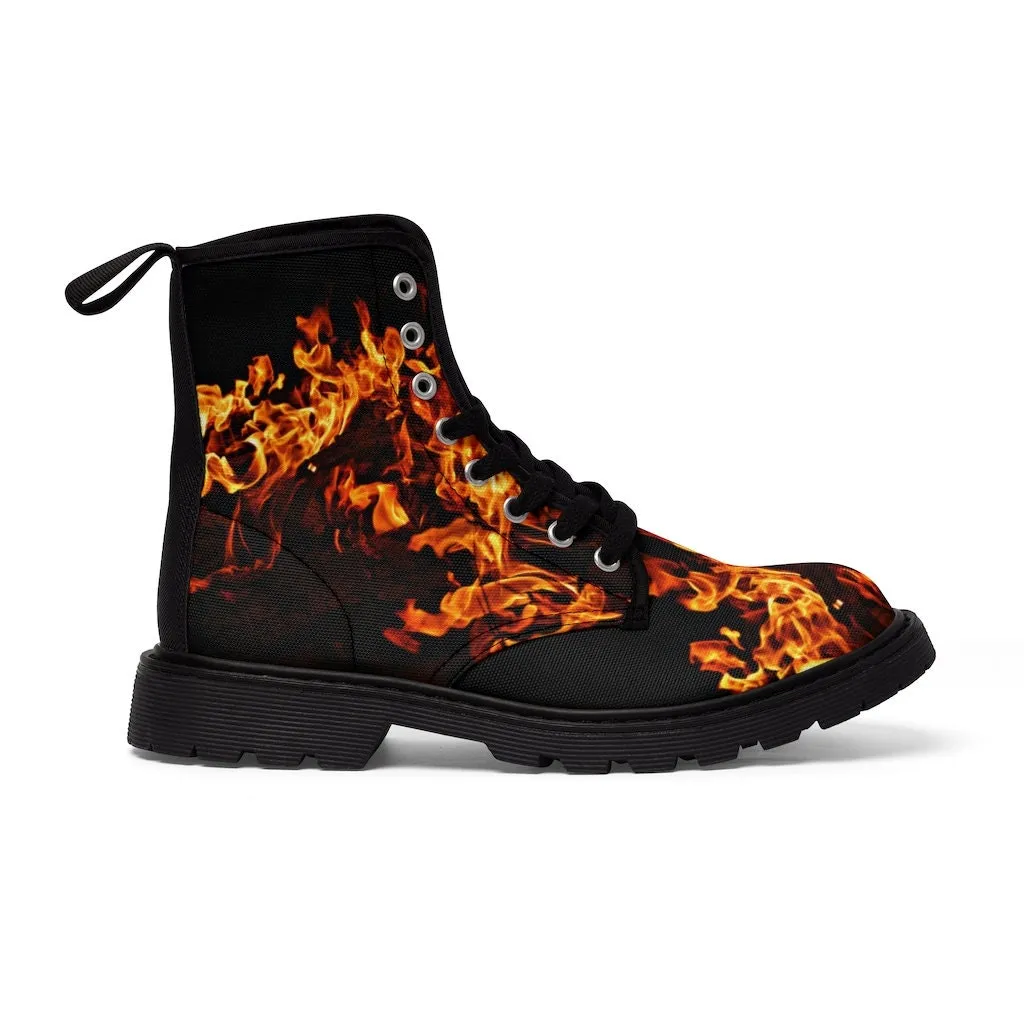 Fire Flames Canvas Boots, Casual Hiking, Christmas/Thanksgiving/Birthday/His/Hers/Couple/Anniversary/Graduation Gifts