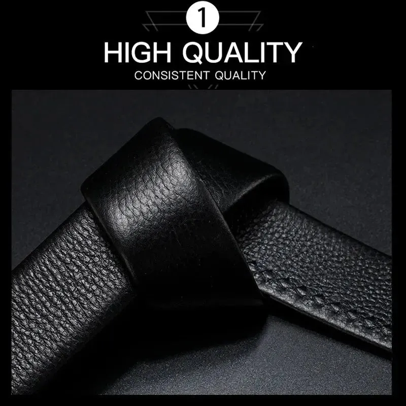 High-Quality Men's Leather Belt with Automatic Metal Buckle