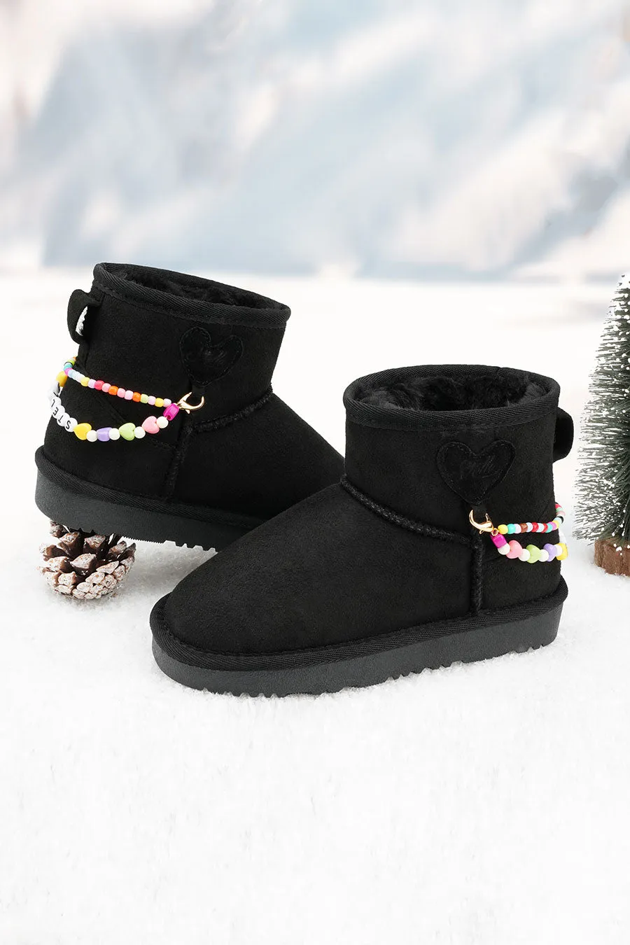Kids Faux Fur Snow Boots | Winter Boots with DIY Charm Chains