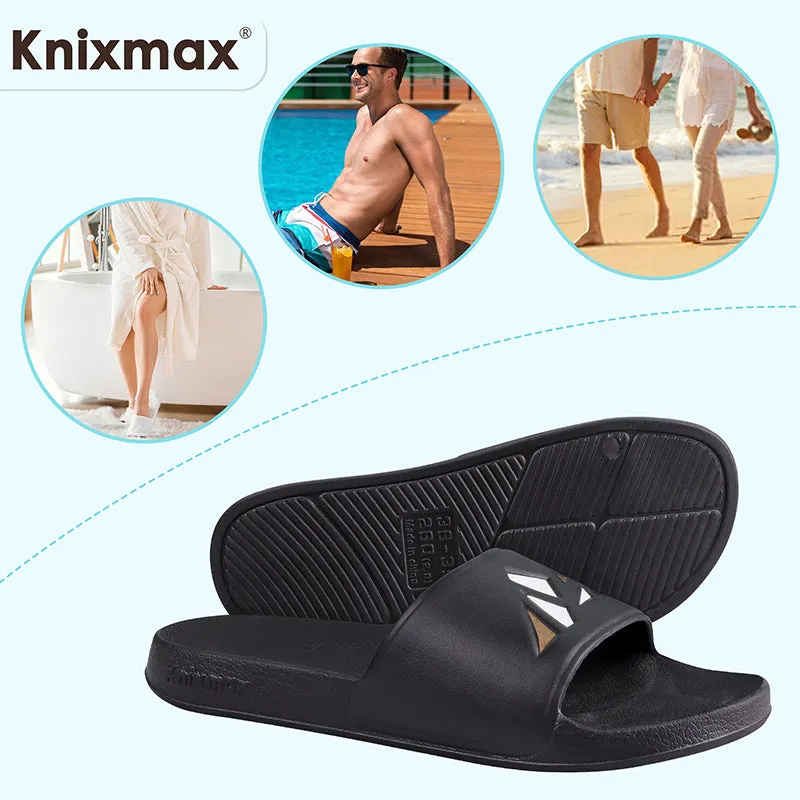 Knixmax Women & Men's Slide Open Toe Sandals Black Bath Shower Slippers