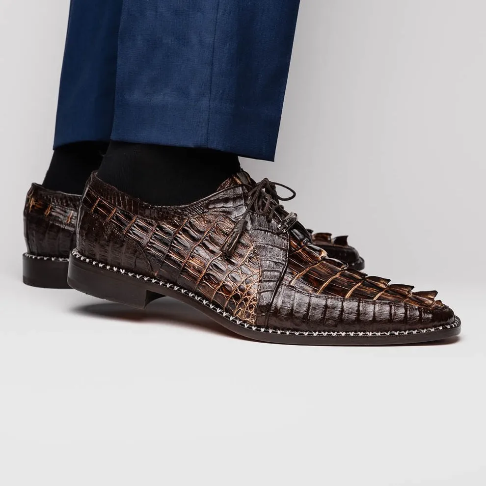 Marco Di Milano Caribe Men's Shoes Genuine Hornback Caiman Crocodile Dress Derby Oxfords (MDM1118)