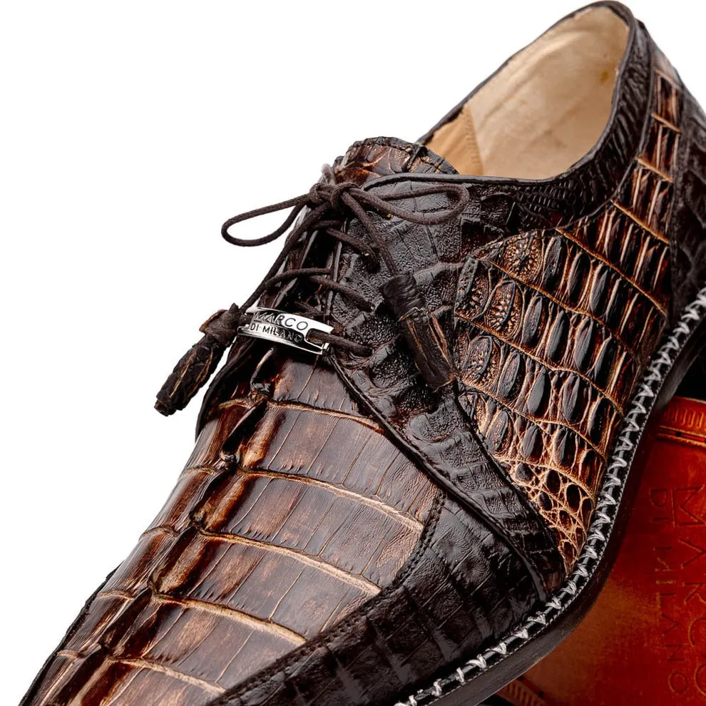Marco Di Milano Caribe Men's Shoes Genuine Hornback Caiman Crocodile Dress Derby Oxfords (MDM1118)