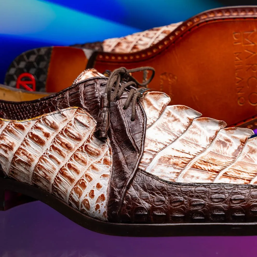 Marco Di Milano Caribe Men's Shoes Genuine Hornback Caiman Crocodile Dress Derby Oxfords (MDM1118)