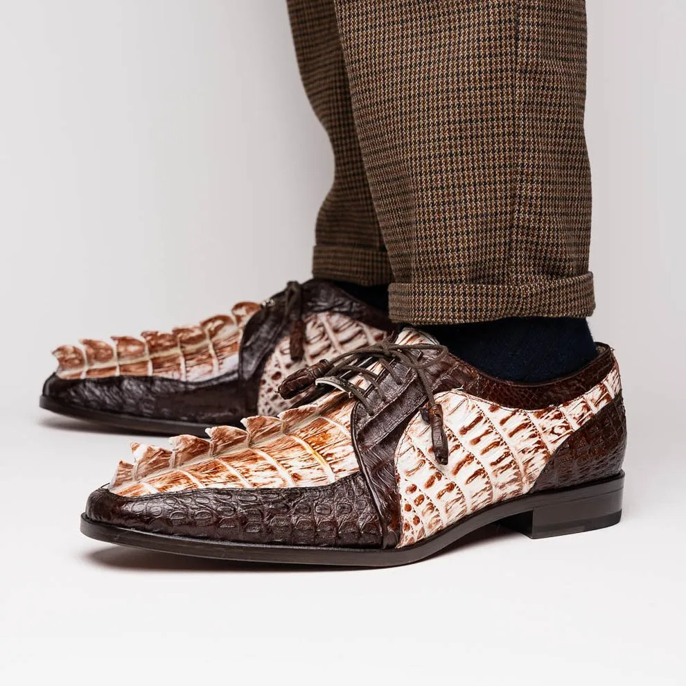 Marco Di Milano Caribe Men's Shoes Genuine Hornback Caiman Crocodile Dress Derby Oxfords (MDM1118)
