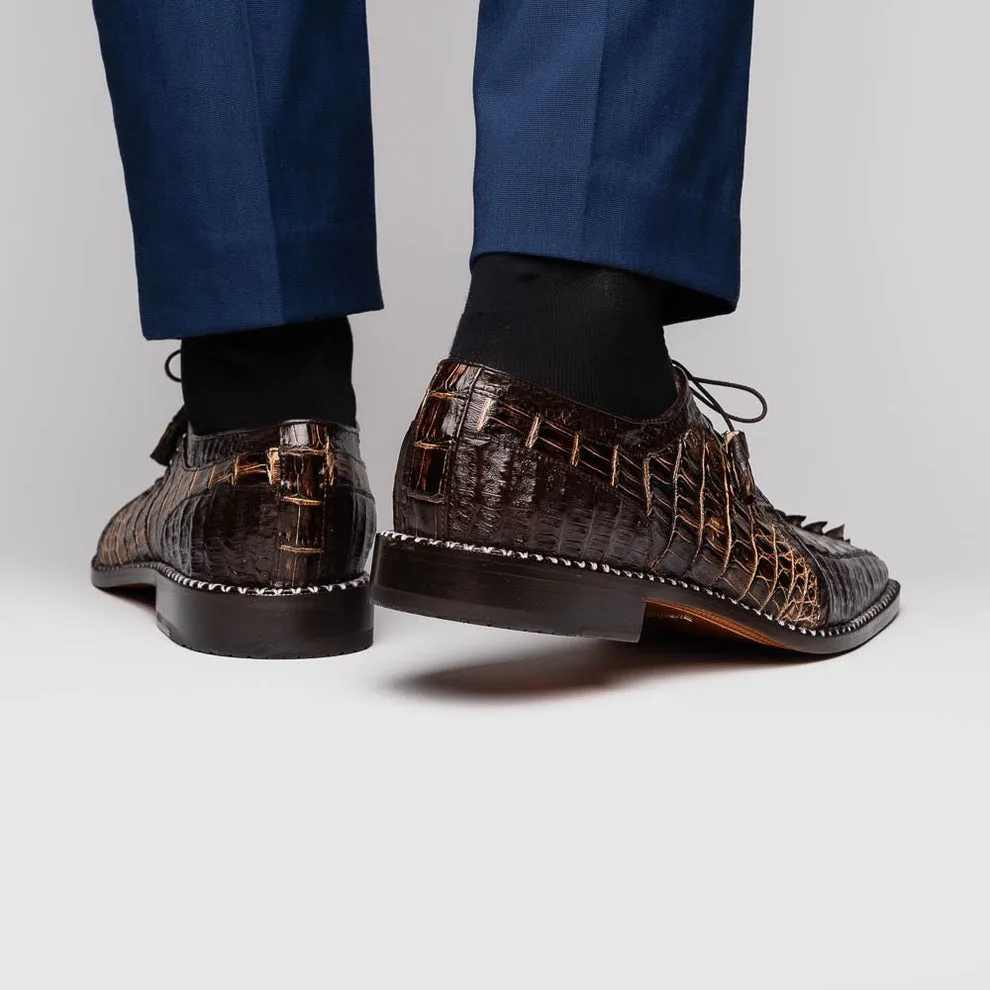 Marco Di Milano Caribe Men's Shoes Genuine Hornback Caiman Crocodile Dress Derby Oxfords (MDM1118)