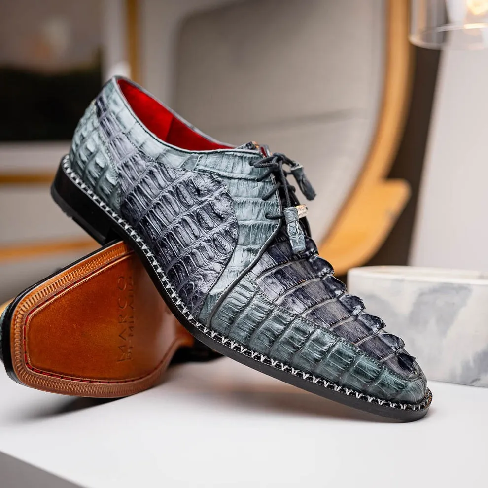 Marco Di Milano Caribe Men's Shoes Genuine Hornback Caiman Crocodile Dress Derby Oxfords (MDM1118)