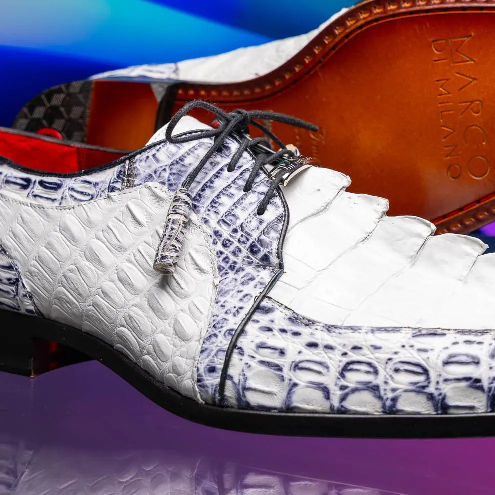 Marco Di Milano Caribe Men's Shoes Genuine Hornback Caiman Crocodile Dress Derby Oxfords (MDM1118)