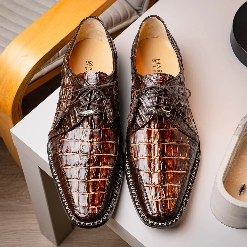 Marco Di Milano Caribe Men's Shoes Genuine Hornback Caiman Crocodile Dress Derby Oxfords (MDM1118)