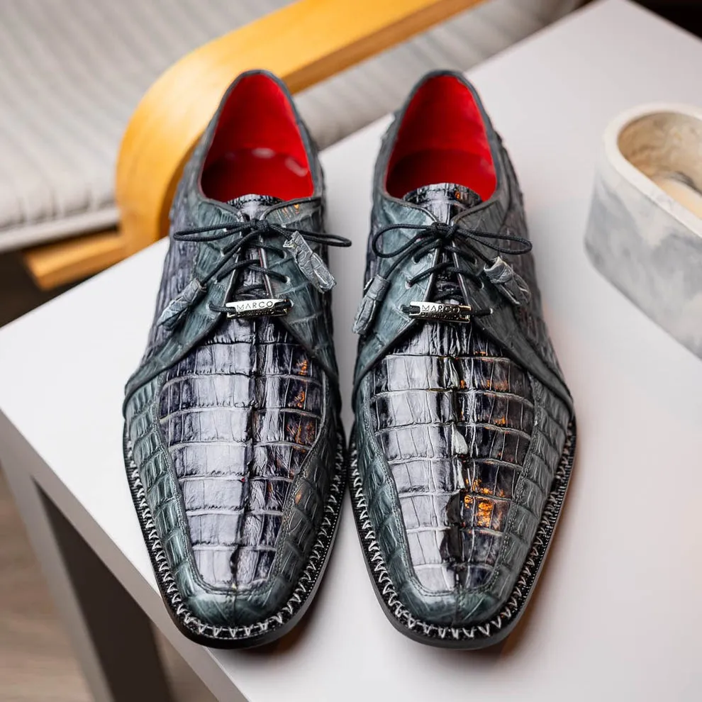 Marco Di Milano Caribe Men's Shoes Genuine Hornback Caiman Crocodile Dress Derby Oxfords (MDM1118)