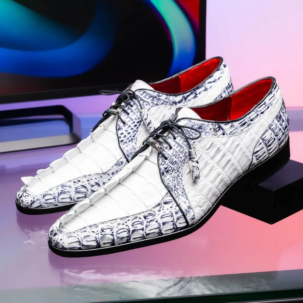Marco Di Milano Caribe Men's Shoes Genuine Hornback Caiman Crocodile Dress Derby Oxfords (MDM1118)