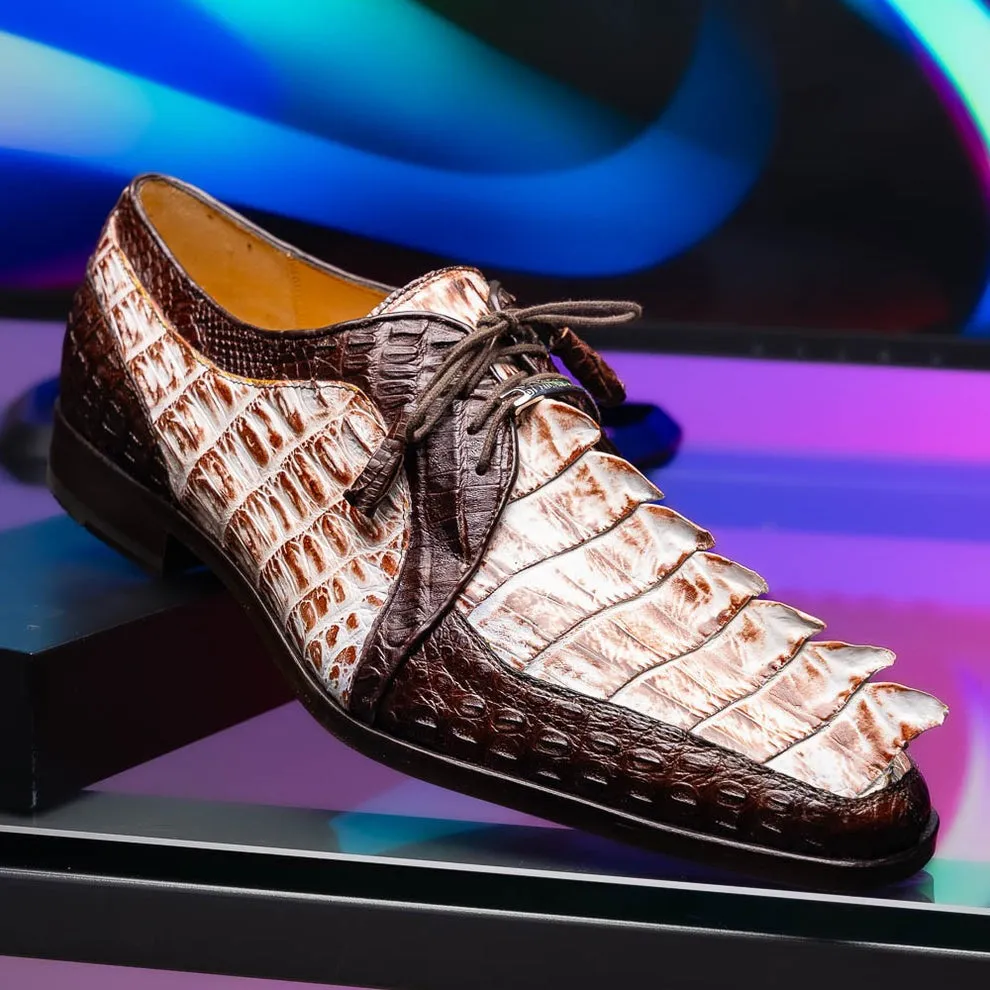 Marco Di Milano Caribe Men's Shoes Genuine Hornback Caiman Crocodile Dress Derby Oxfords (MDM1118)