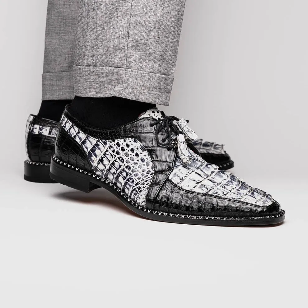 Marco Di Milano Caribe Men's Shoes Genuine Hornback Caiman Crocodile Dress Derby Oxfords (MDM1118)