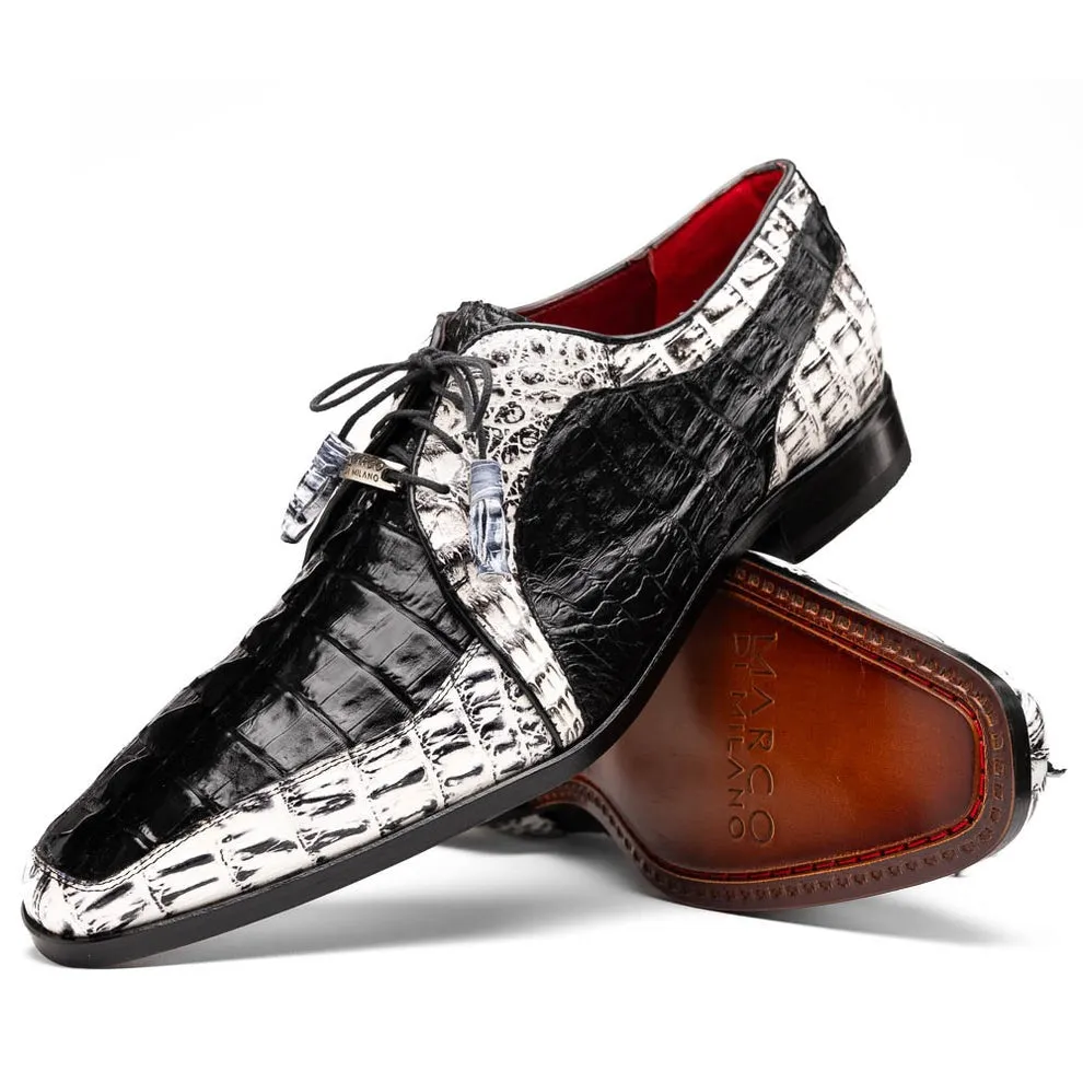 Marco Di Milano Caribe Men's Shoes Genuine Hornback Caiman Crocodile Dress Derby Oxfords (MDM1118)
