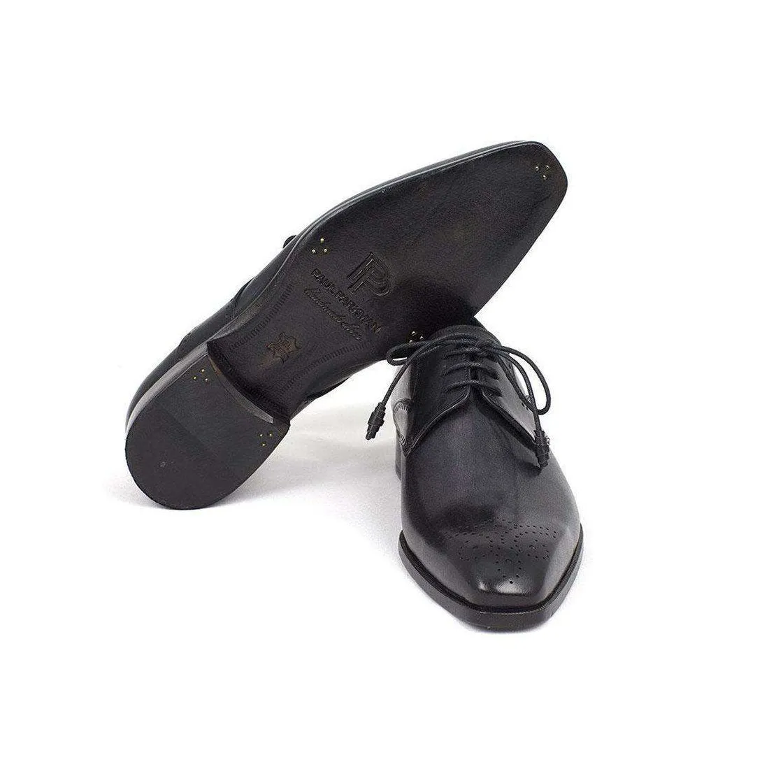 Paul Parkman Handmade Designer Shoes Men's Black Medallion Toe Derby Oxfords (PM5311)