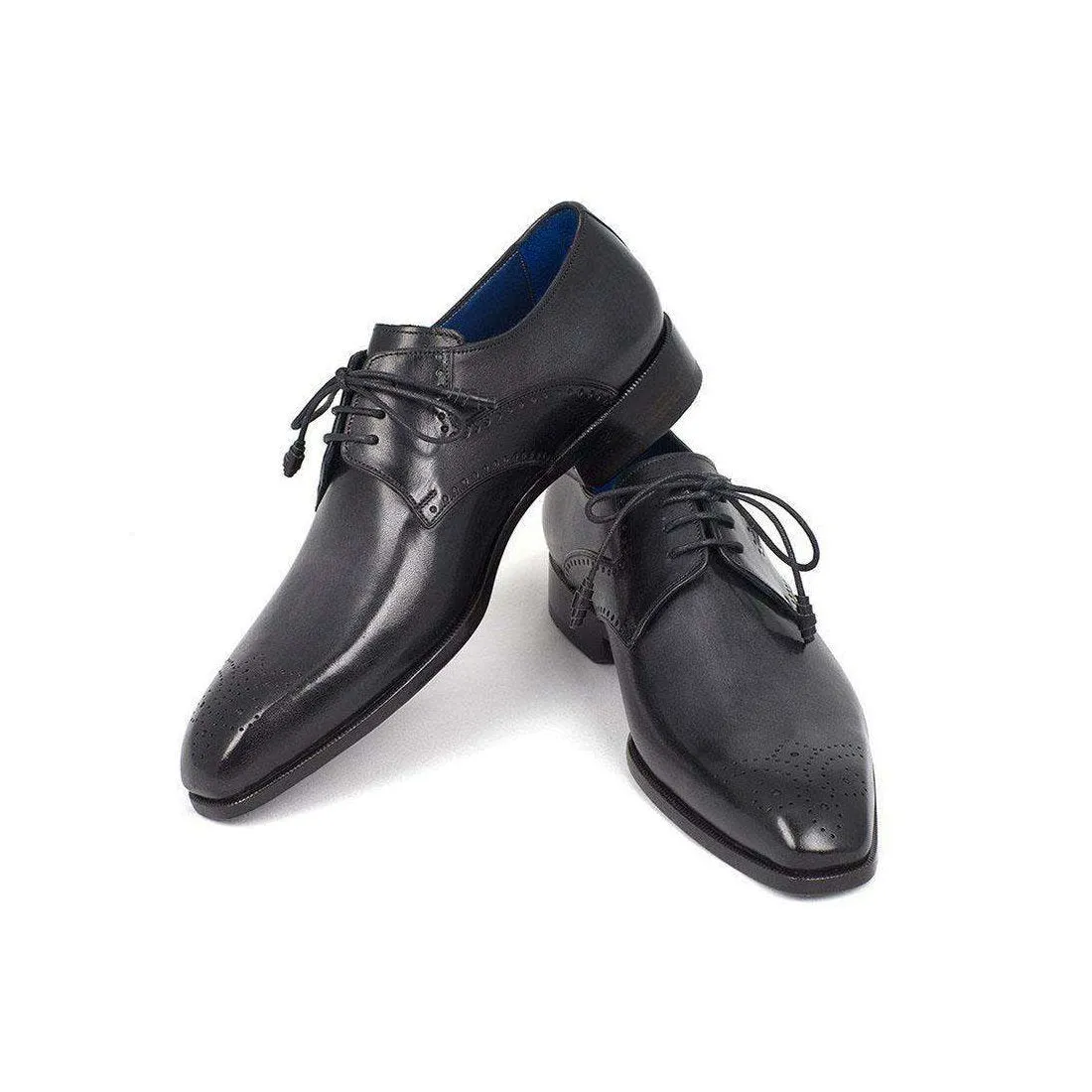 Paul Parkman Handmade Designer Shoes Men's Black Medallion Toe Derby Oxfords (PM5311)