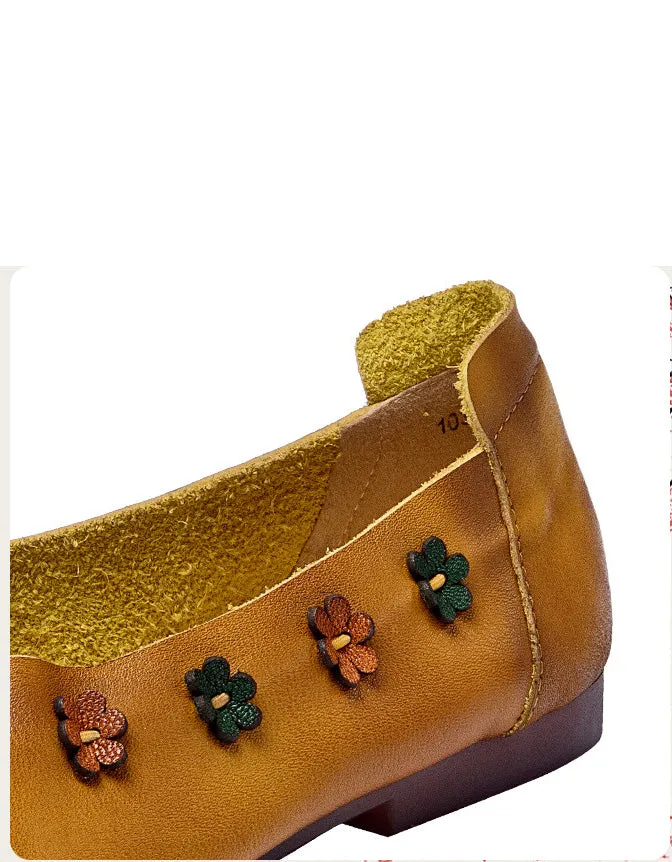 Square Toe Flower Decor Comfortable Retro Flat Shoes